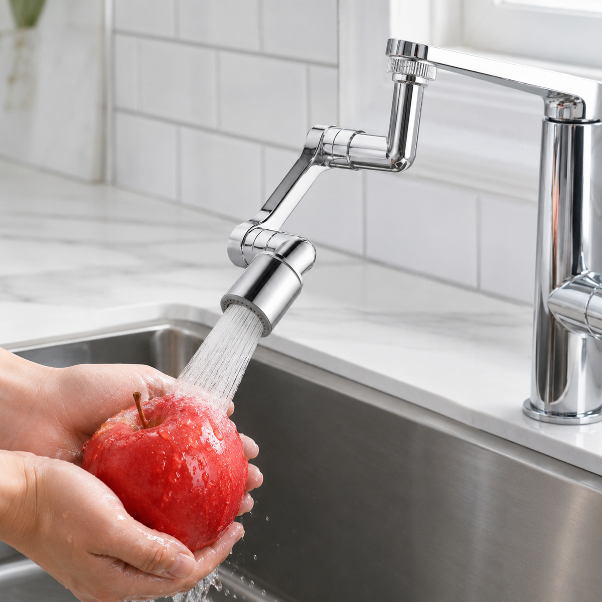 🚰 Faucet Extender | Chrome Kitchen Families | Flexible Swivel Reach
