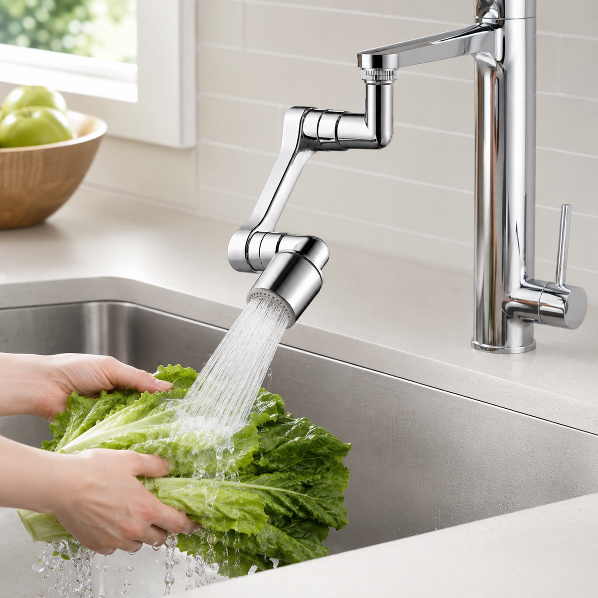 🚰 Faucet Extender | Chrome Kitchen Families | Flexible Swivel Reach