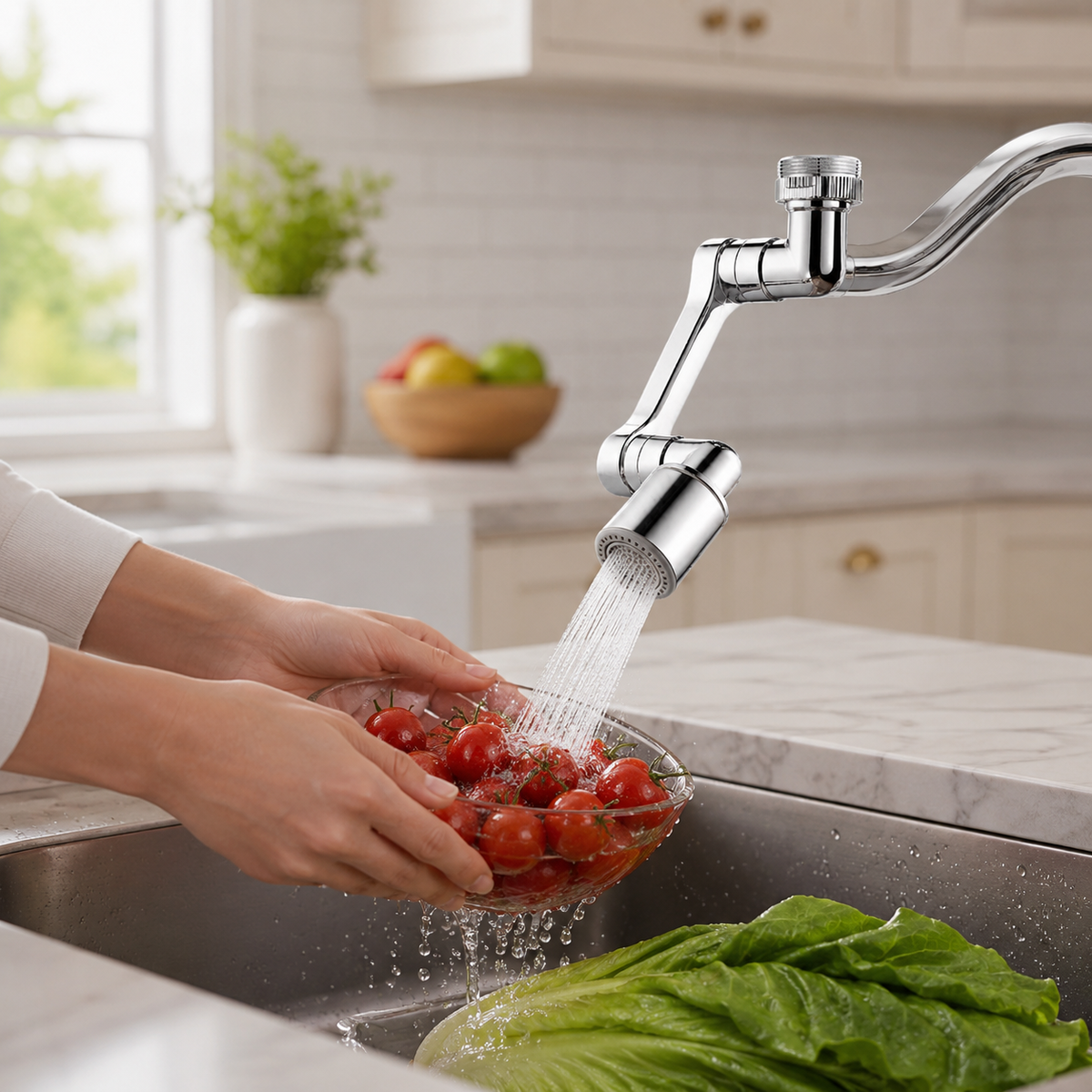 🚰 Faucet Extender | Chrome Kitchen Families | Flexible Swivel Reach