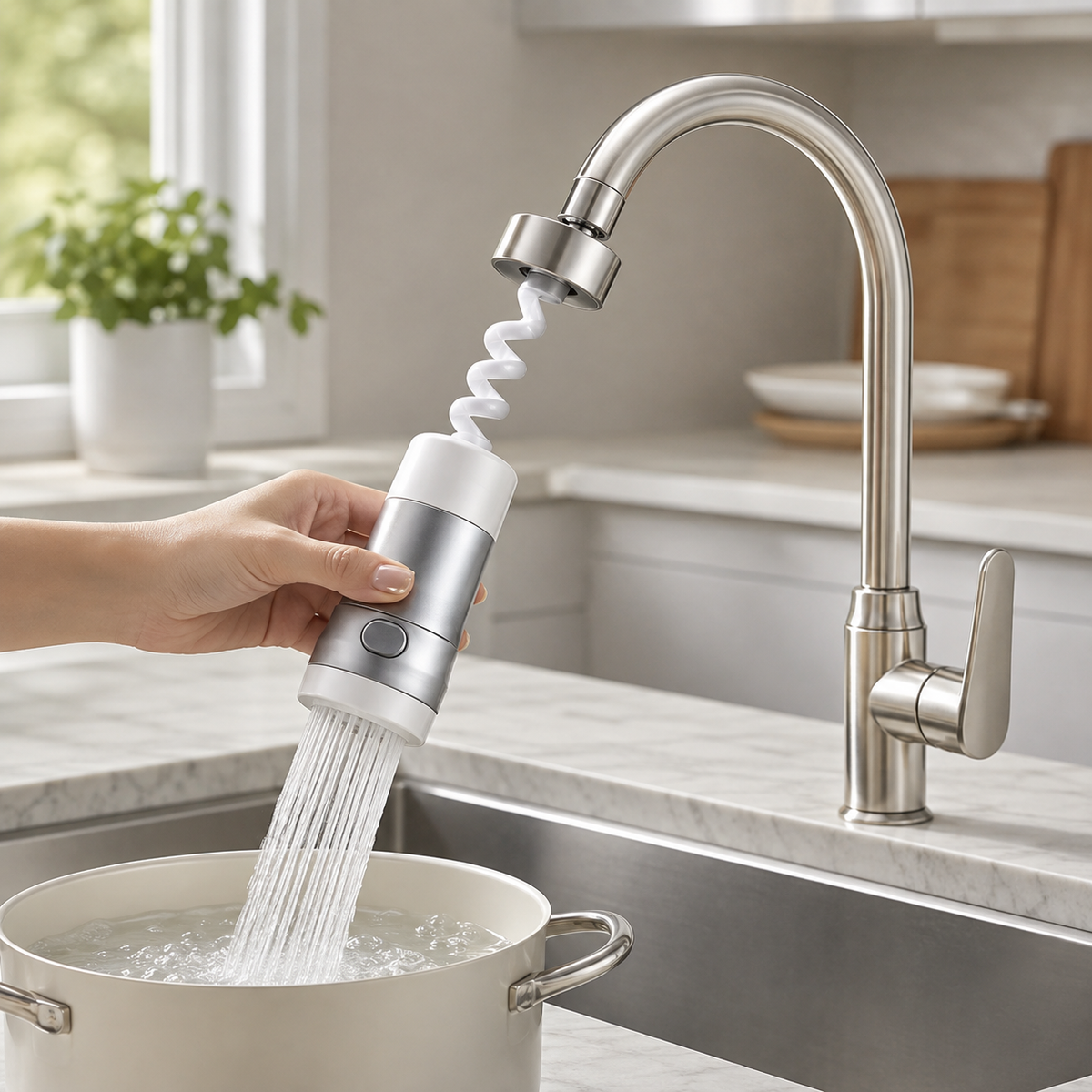 🚰 Faucet Extender | Chrome Kitchen Families | Retractable Pull-Out Control
