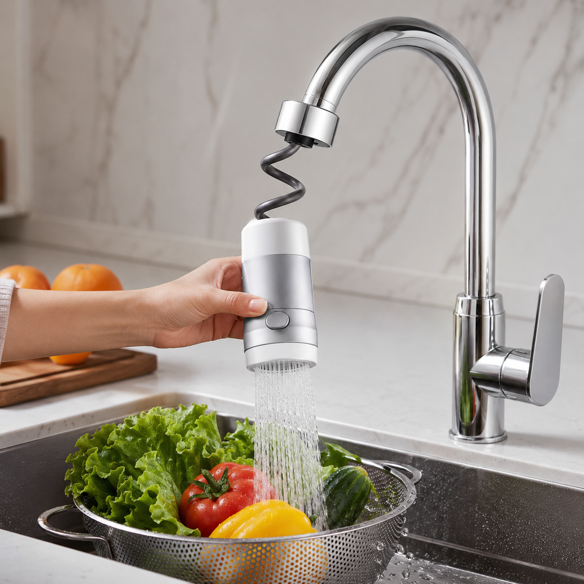 🚰 Faucet Extender | Chrome Kitchen Families | Retractable Pull-Out Control