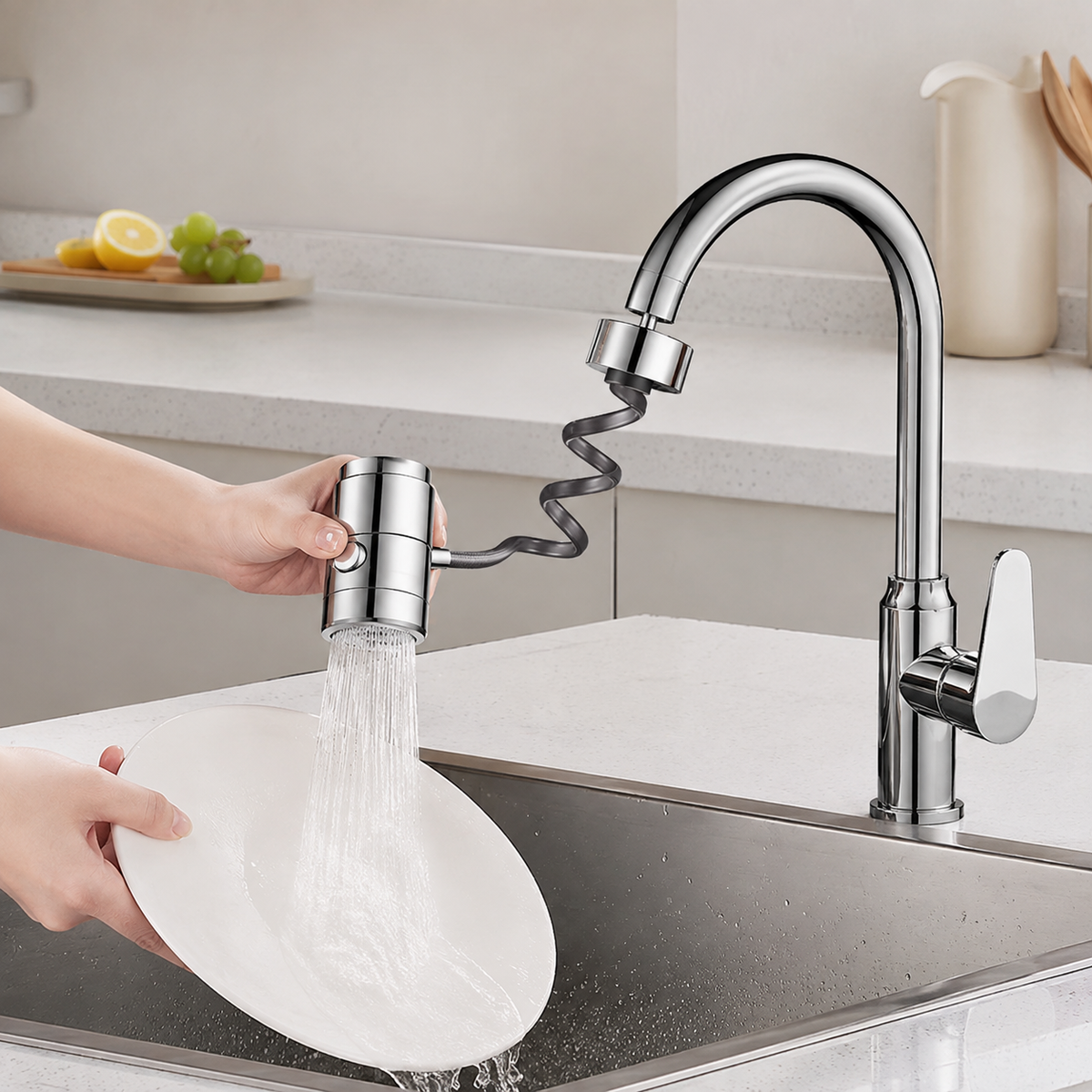🚰 Faucet Extender | Chrome Kitchen Families | Retractable Pull-Out Control