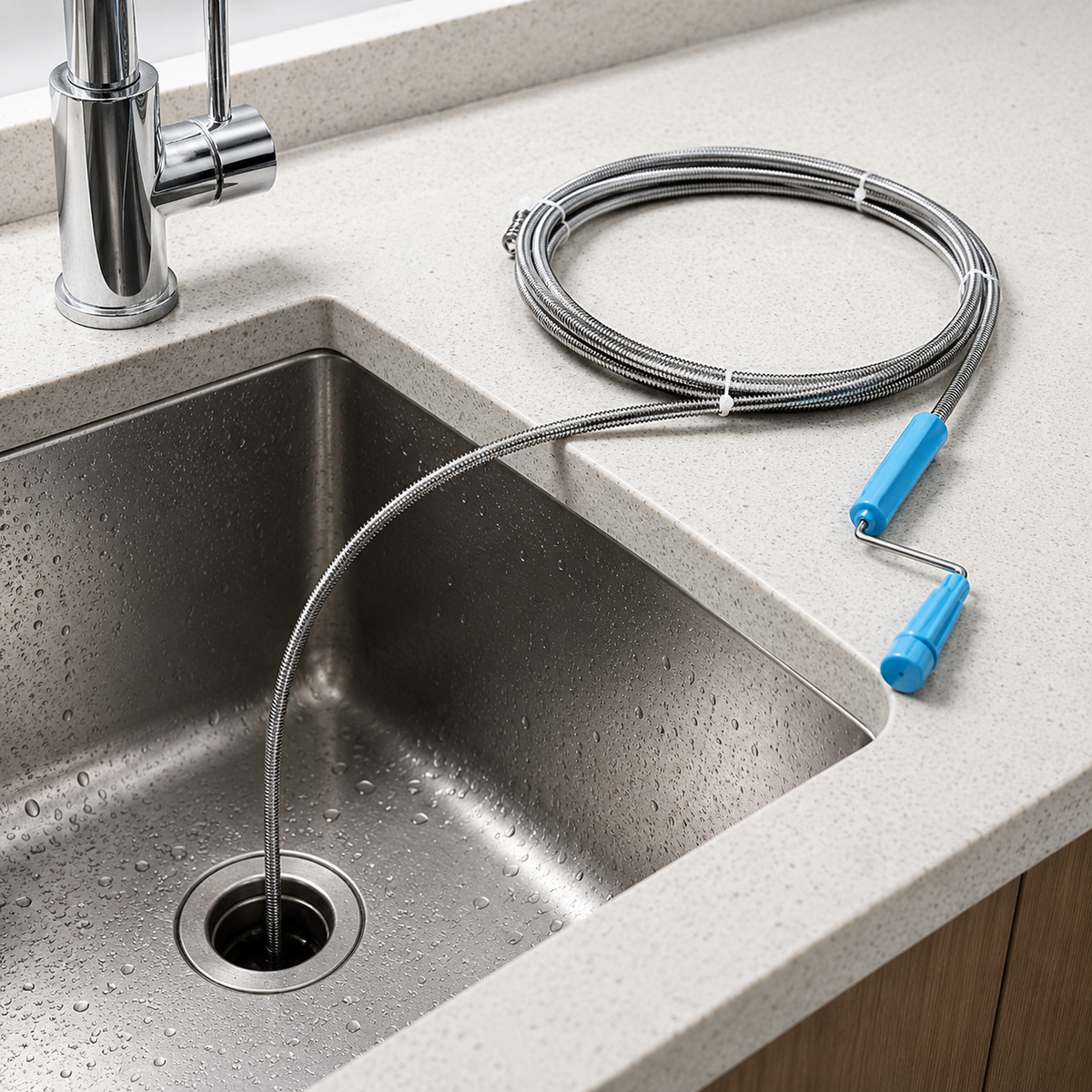 🌀 Drain Auger | Spring-Steel Plumbing Homeowners | Flexible Hand-Crank Reach