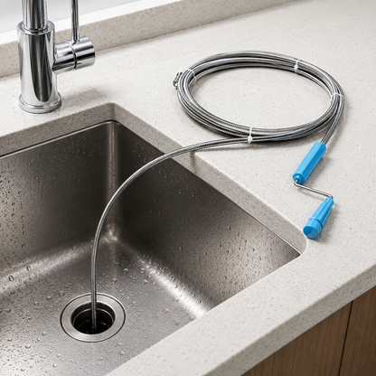 🌀 Drain Auger | Spring-Steel Plumbing Homeowners | Flexible Hand-Crank Reach